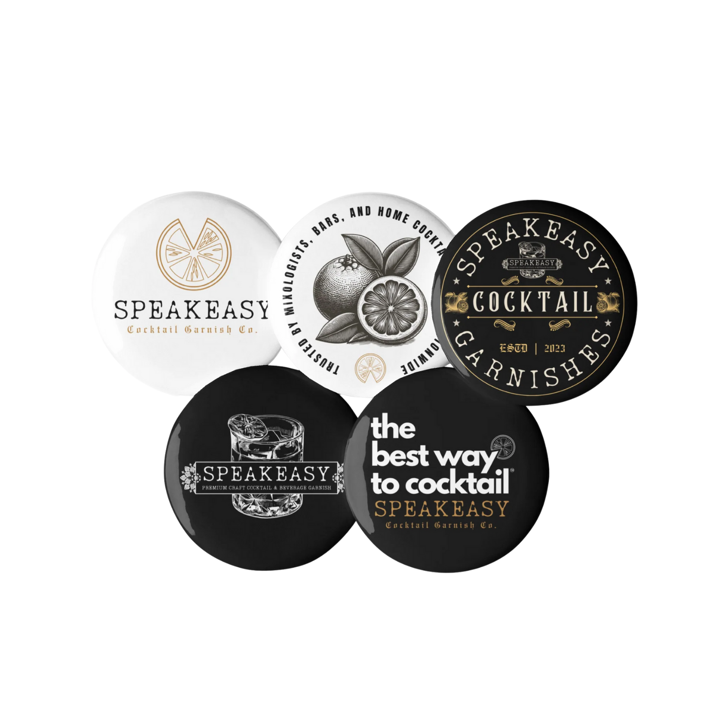 Speakeasy Garnish Co. Pin Buttons (Set of 5)