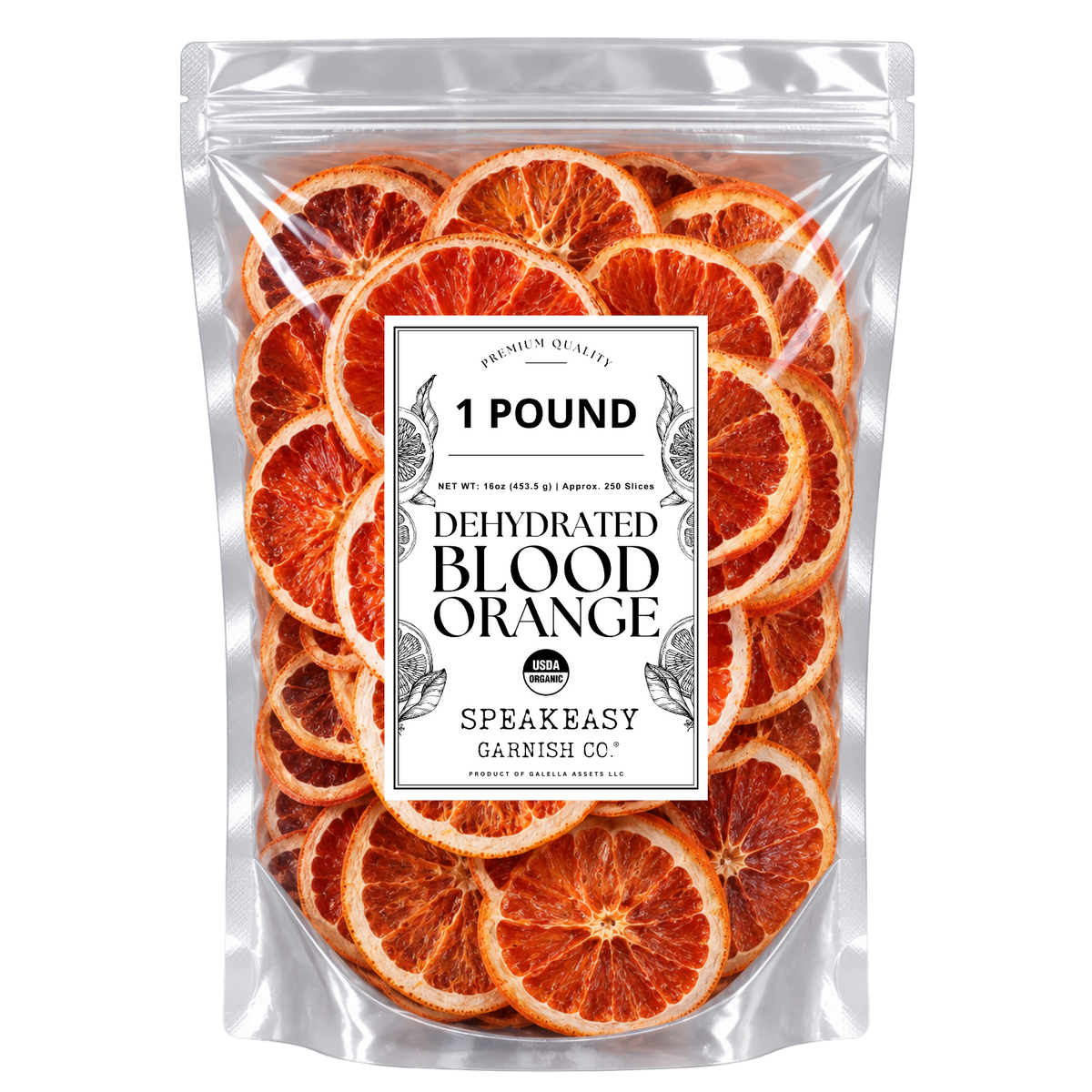 Dehydrated Blood Orange Cocktail Garnish, 1 lb (Approx. 250 Slices)