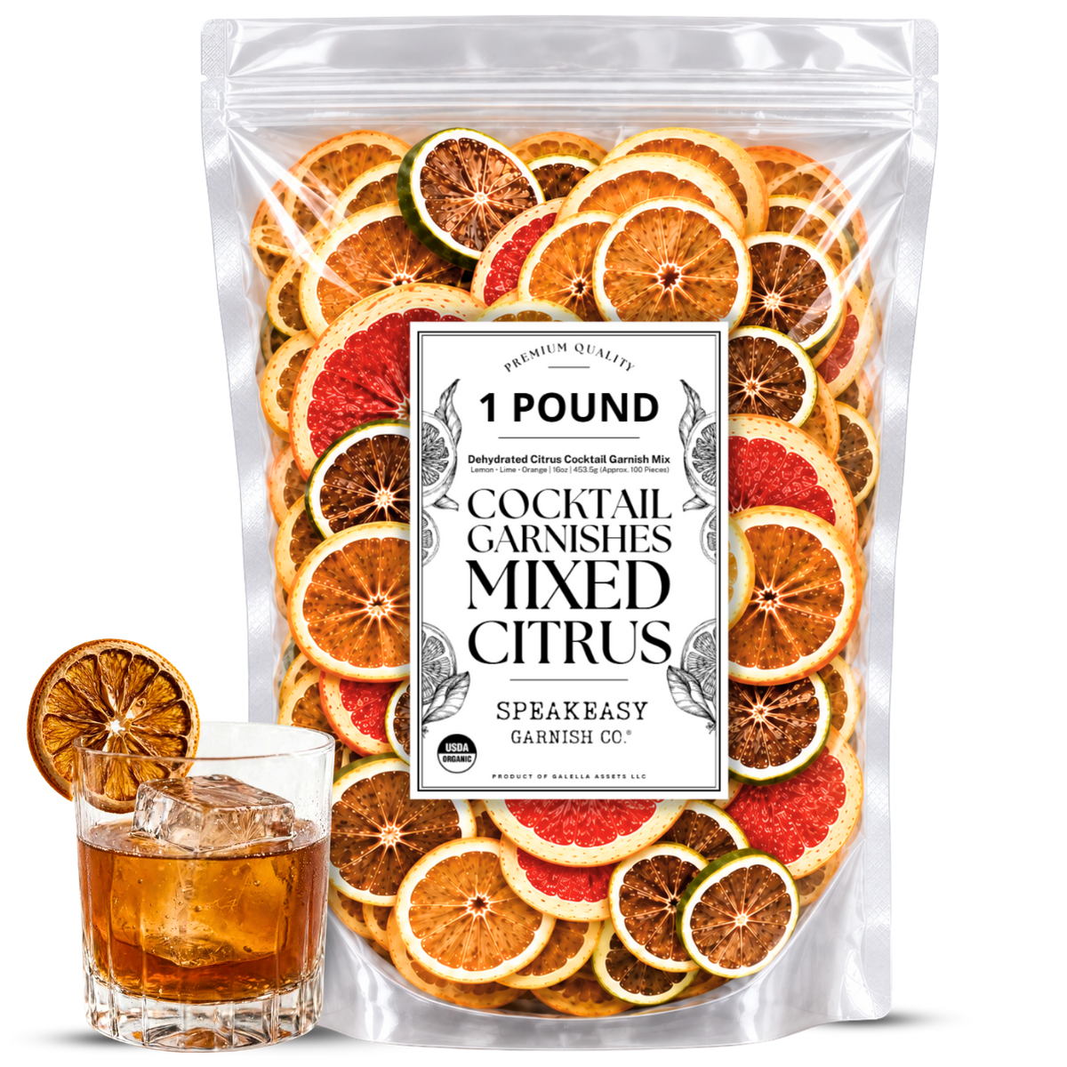 Dehydrated Mixed Citrus Cocktail Garnish, 1 lb (Approx. 250 Slices)